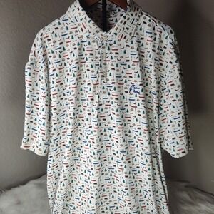 Rhoback Polo The Hatchet   Performance White Polo Shirt Mens Large Logo Read*